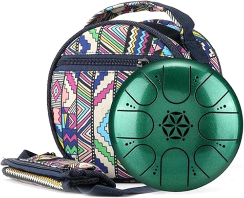 Rain Drum for Outside Garden,Steel Tongue Drum with Carry Bag, 5 Inch 8 Note Handpan Tank Drum Kit, C Major Music Instrument (Green)