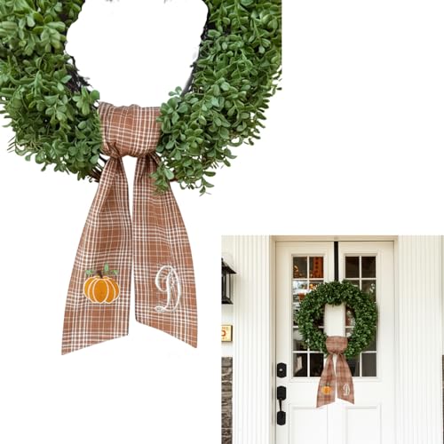 Autumn Door Wreath Sash Embroidered with White...