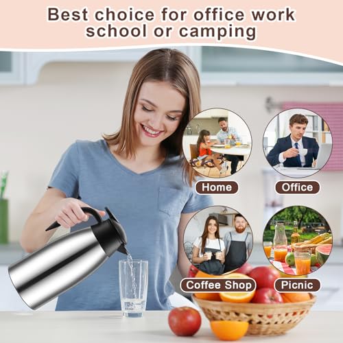 Image of Norme 2 Pcs Thermal Coffee Carafe Insulated Stainless Steel Coffee Carafe for Hot Liquid Vacuum Thermal Pot Creamer Pitcher Dispenser with Brushes Keeping Hot Water Milk(Silver,51 oz)