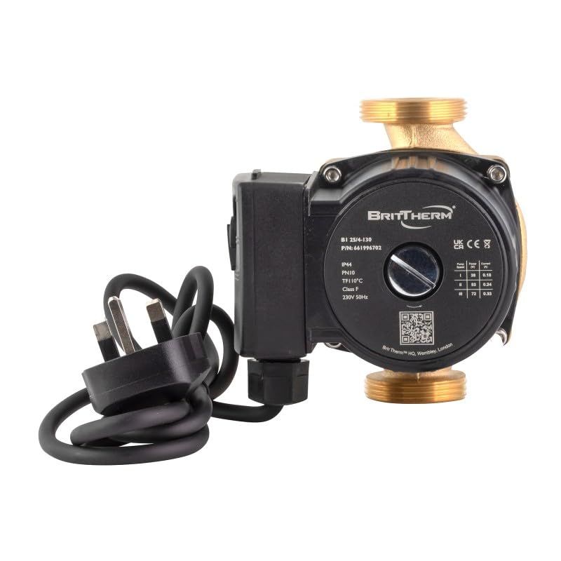 BritTherm B1 25/4-130 Bronze Hot Water Pump, Secondary Recirculator for Potable Systems 130mm Inline, 1.5" Connections - Image 3