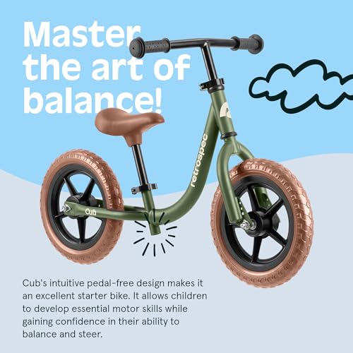Image of Retrospec Cub Toddler Balance Bike for Ages 18 Months - 3 Years - 12in No-Pedal Beginner Bicycle with Adjustable Seat, Puncture-Proof Tires & Safe Low Frame Design