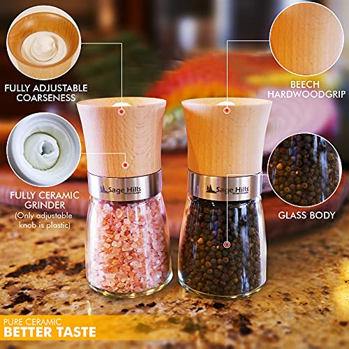 Wood Salt And Pepper Grinder Set - Beech Wood With Adjustable Coarseness #TOP1