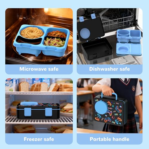 Image of Bento Box for Kids, Leakproof Kids Lunch Box with 8.5OZ Thermo Food Jar & Lunch Bag, 3-4 Compartments Toddler Insulated Lunch Box for Boys, BPA Free Lunch Containers for School Daycare