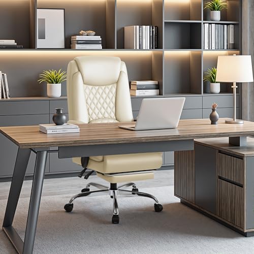Image of Homall Executive Home Office Chair with Lumbar Support,400lbs Adjustable Ergonomic High Back Office Chair Reclining Managerial Chair for Home Office (Beige)