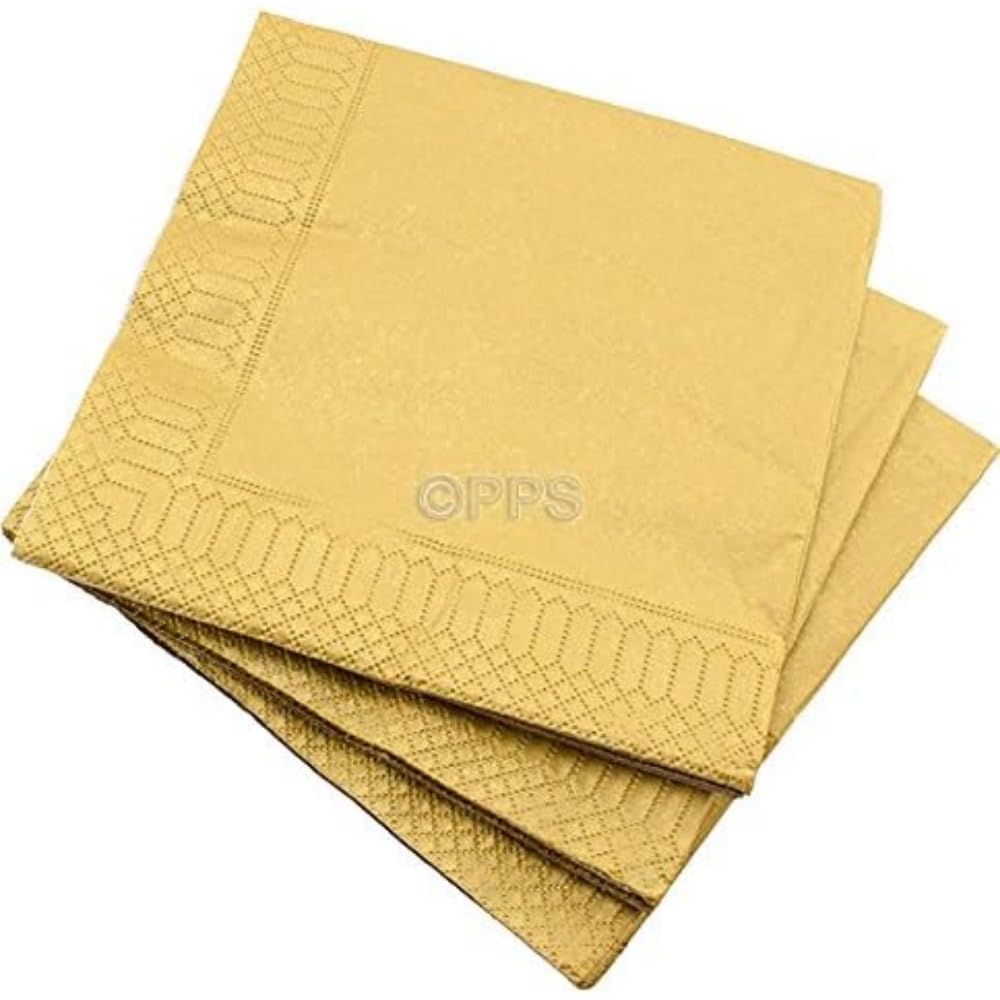 20 LUXURY 3 PLY GOLD PAPER NAPKINS -33cm x 33cm Ideal for weddings, christenings, parties, bbq's etc