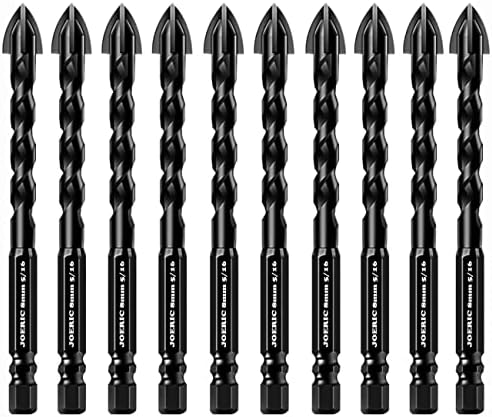 JOERIC 8mm Concrete Drill Bit Set, 10PC 5/16 inch Masonry Drill Bit Set Ceramic Brick Drill Bit Industrial Cemented Carbide Tip YG6X, Hex Shank for Glass, Soft Ceramic Tile, Mirror, Plastic (Black).