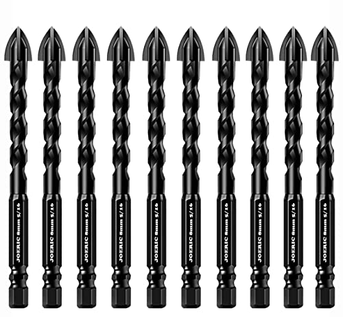 Joeric 8Mm Concrete Drill Bit Set, 10Pc 5/16 Inch Masonry Drill Bit Set Ceramic Brick Drill Bit Industrial Cemented Carbide Tip Yg6X, Hex Shank For Glass, Soft Ceramic Tile, Mirror, Plastic (Black). #TOP1