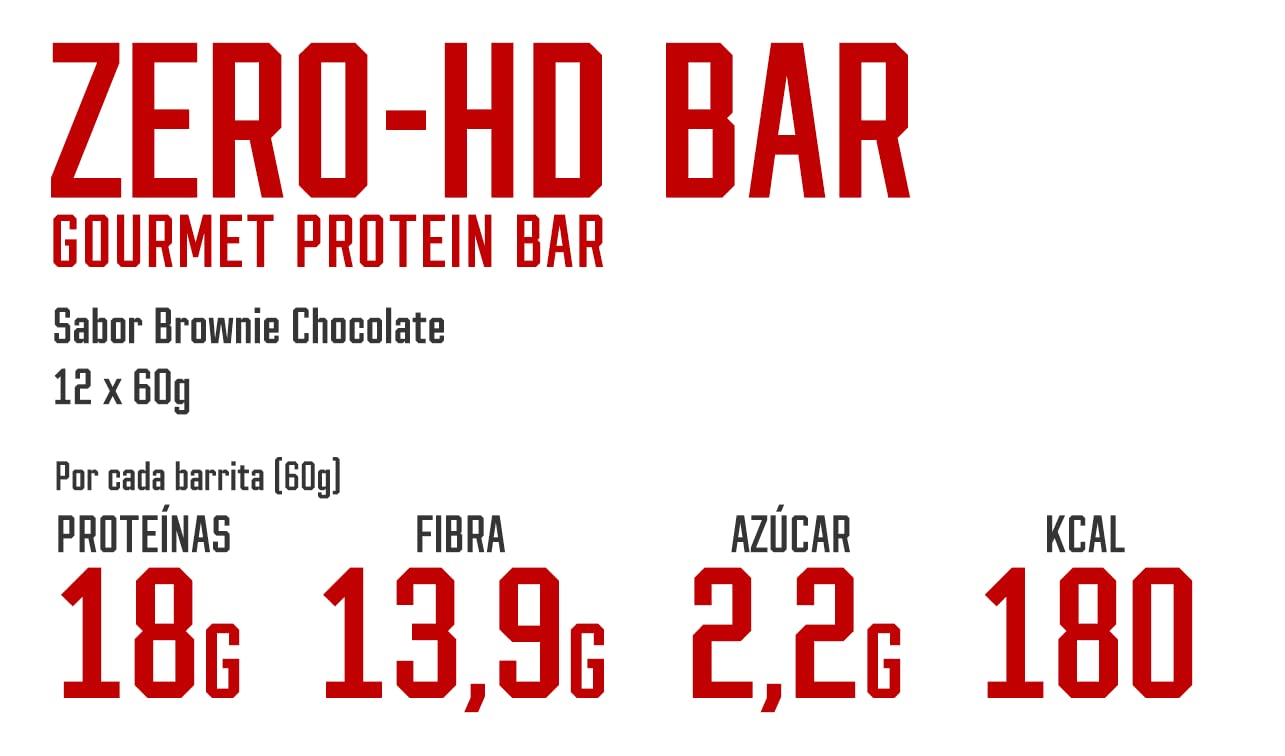 DMI Barritas de Proteína ZERO-HD GOURMET PROTEIN BAR 12 x 60g - Snack Alto en Fibra y Bajo en Grasas - Barra Saludable Sin Azúcar sin Aceite de Palma (Chocolate Brownie)