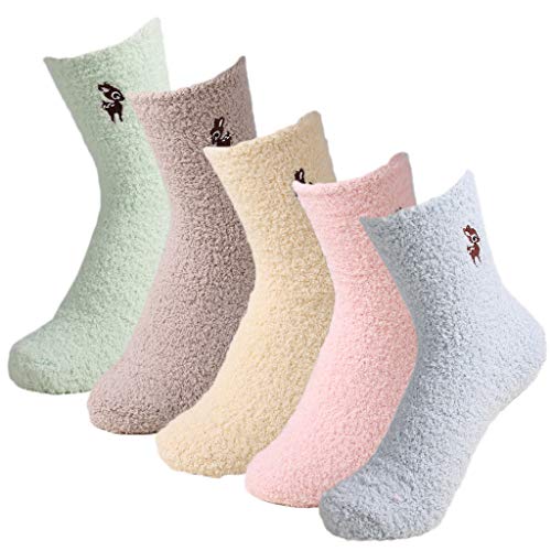 Zeraty Calcetín borroso Felpa Calcetines del deslizador Inicio Dormir acogedor del calcetín Calcetines de invierno cálidos de microfibra para mujer, 5 pares