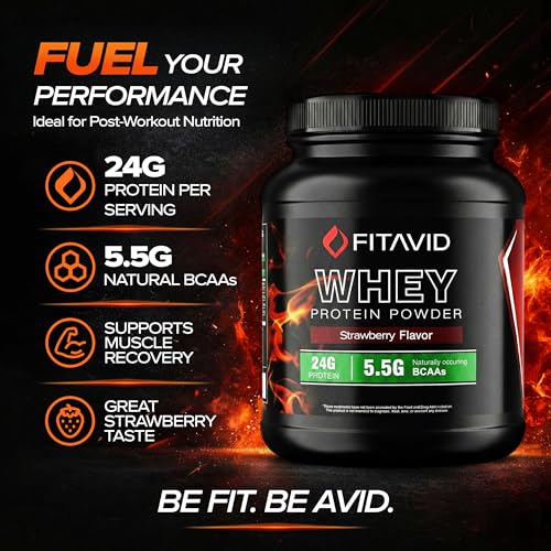 Image of Whey Protein Powder - 24g Protein, 5.5g BCAAs, Whey Isolate Blend, Low Sugar Protein Powder for Muscle Recovery & Lean Muscle, Post Workout Protein, 2 lb, 30 Servings (Strawberry)