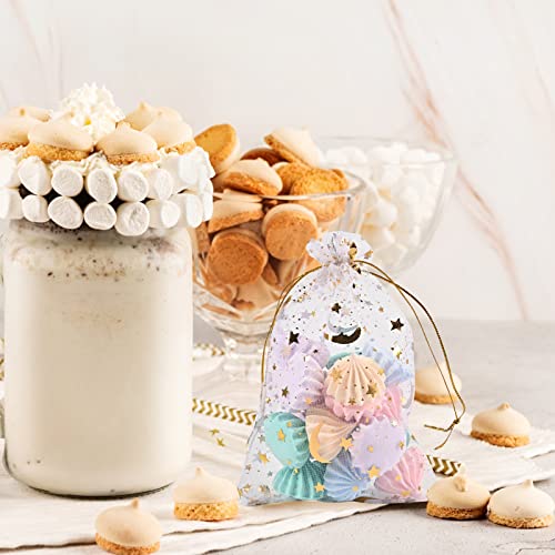 Fushenmu 100Pcs 4X6 Inch White Organza Jewelry Gift Bag,Moon Star Drawstring Candy Bag Pouch For Wedding Baby Shower Party Gift Wrapping Supply #TOP4