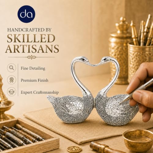 Image of 999 Silver Plated Swan Pair Love Birds Showpiece for Couple | Love Statue with Gift Box for Wedding, Anniversary & Housewarming Gifting | 3.5 Inch