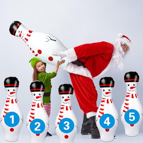 image for Poen 7 Pcs Christmas Giant Inflatable Bowling Set, Including 6 Pcs 27 