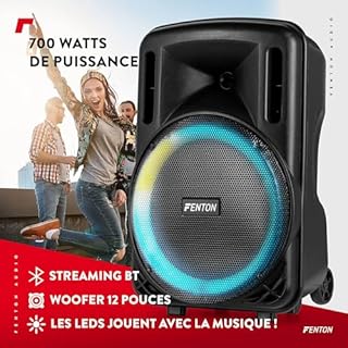Fenton FT12LED MK2 Enceinte Soirée Bluetooth LEDs Bluetooth avec Batterie Intégrée - 700 Watts, Micro UHF Inclus, Modes Lumineux, 12 Pouces, Une Enceinte Nomade Idéale pour Animer Vos Soirées