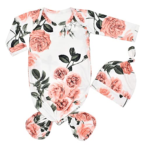 Image of Egmy Knotted Set Baby Floral Gown Long Sleep for 03 Home Months Gown Sleeping Sleepwear Sleeve Infant Baby Blanket for Boys