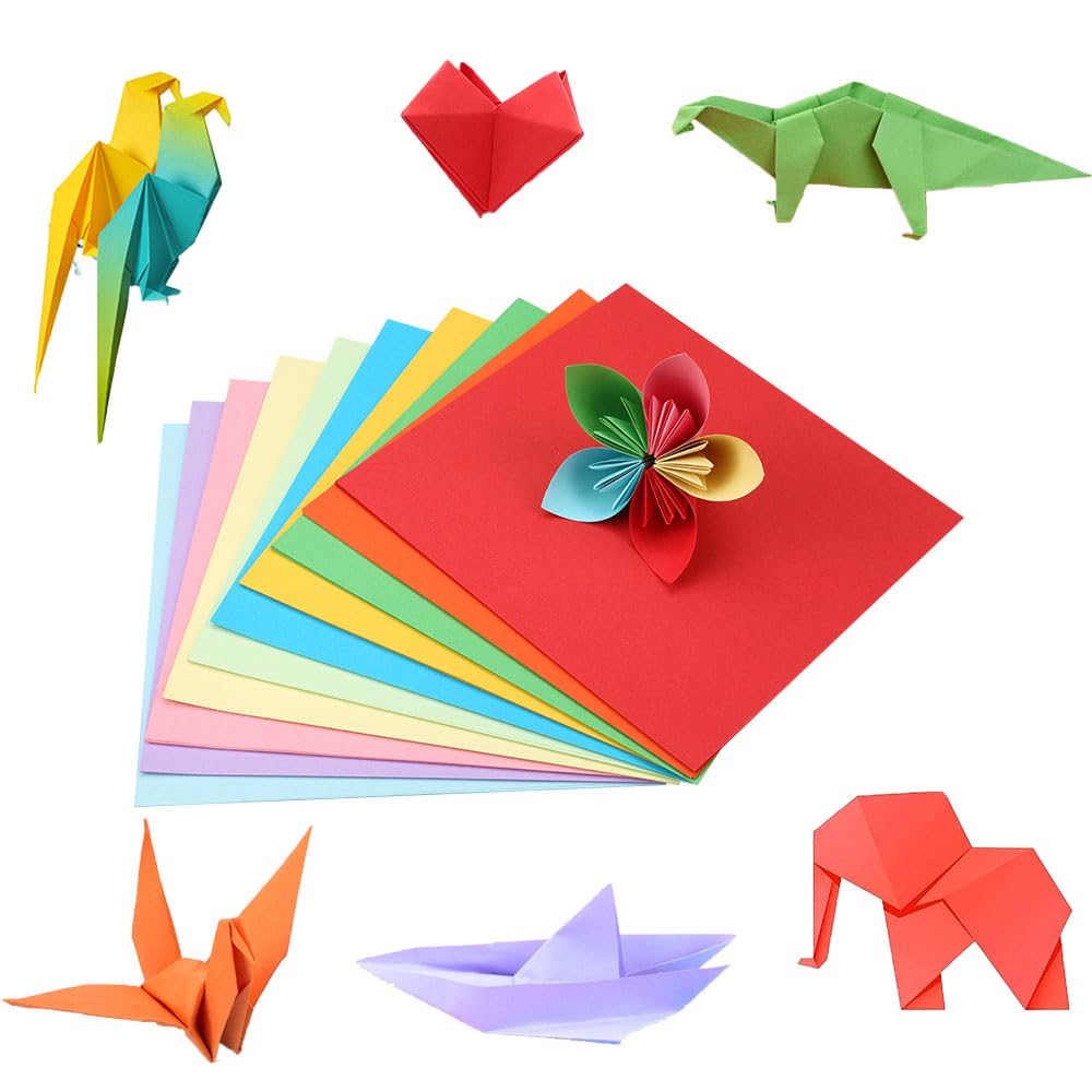 Origami-papier, kleurrijk 20 x 20 cm, 100 vellen in 10 kleuren voor handwerk en doe-het-zelf vierkant origamipapier