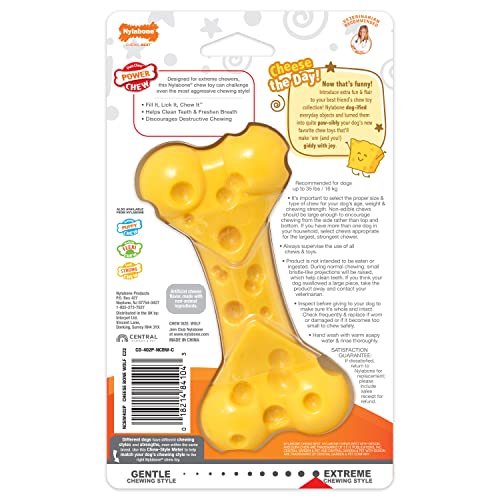 Nylabone Dura Power Chew, Extreme Kauknochen mit Geschmackslöchern, Käsegeschmack, für mittelgroße Hunde bis 16kg, Medium