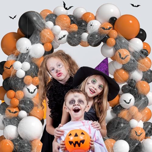 Image of Rozi Decoration 93-Piece Multicolor Rubber Halloween Balloon & Spider Web Garland Party Decor Kit