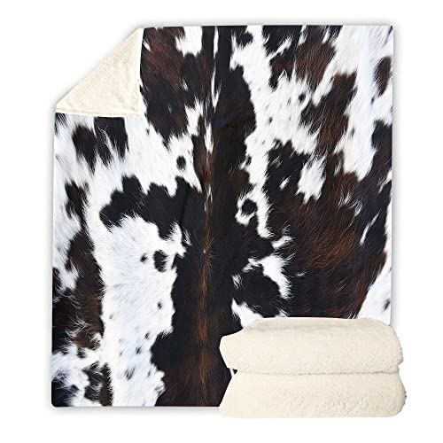 Black White Cow Skin Pattern Print Blanket Soft Sherpa Farm Animal Design Throw Blankets For Couch Farm Animal Cow Blanket Fluffy Blanket Travel Blanket Cute 60X80 Inch #TOP1