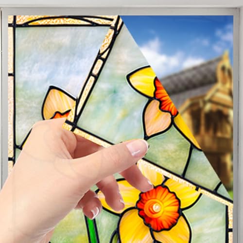 Image of Nuxovilar Sparkle Daffodil Floral Pattern Window Film 17.7x39.4 PVC