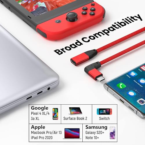 Image of UseBean Right Angle USB C Extension Cable 0.6FT, 90 Degree Gen2 10Gbps USB-C 3.2 Male to Female Video Cord,L-Shape Type C Extender,Compatible for iPhone 12 Wireless Magsafe Charger,M1 MacBook Pro /Air