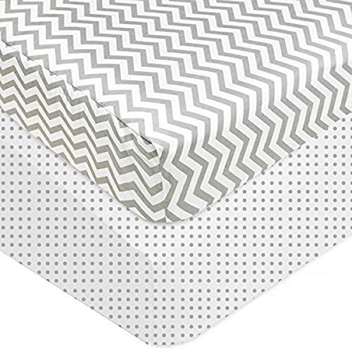 Rajlinen Crib Sheets -100% Organic Cotton Crib Sheets for Infant Babies and Toddler, Fitted Crib Sheets, for Baby Boy & Baby Girl -Polka & Zig Zag - Standard Crib Size Pack of 2 (Grey)(Unisex)