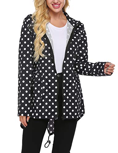 Beyove Lightweight Waterproof Raincoat for Women Packable Outdoor Hooded Rain Jacket Black&White S