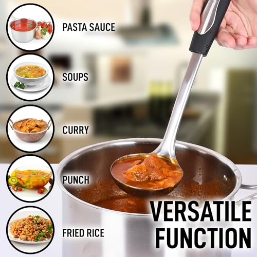 Zulay (12 inch) Stainless Steel Soup Ladle - Durable Rust Proof Soup Ladle With Ergonomic Handle - Soup Serving Spoon Ladles For Cooking, Gravy, Sauces, and More