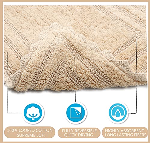 Royal Blaze 100% Cotton Reversible Bath Rug Comes With Loop And Tufted Design With Crochet Edges 2200 Gsm Direct From Manufacturer Quick-Dry Bath Mat (Beige, Rectangel 21X34 + 17X24) #TOP6