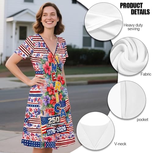 Image of Women's Summer Formal Dresses Short Sleeve Wrap V Neck Dresses Bridesmaid Wedding Guest Dress with Pockets