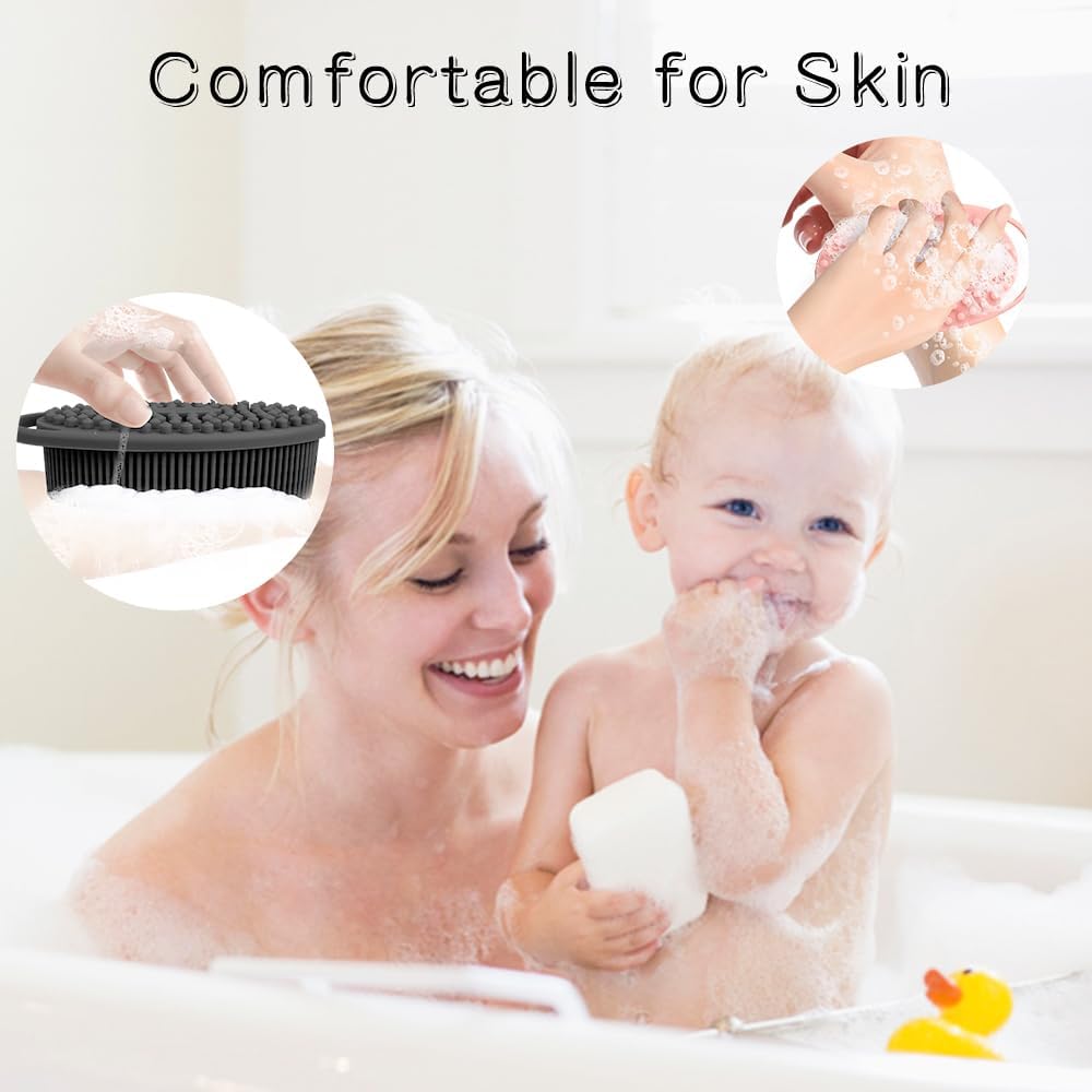 3 Pack Silicone Body Scrubber, Silicone Loofah Soft Exfoliating Body Scrubber, Silicones Body Brush Bath Shower Scrubber for Body, 2 in 1 Bath and Shampoo Wash Brush for Skin Exfoliation Men Women - Image 6