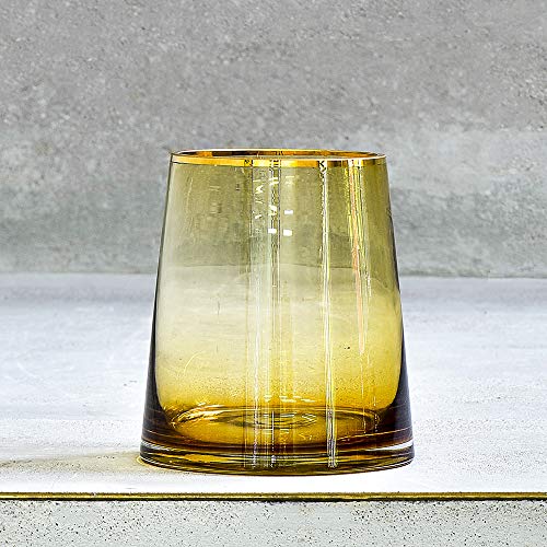 Cyl Home Vase Flower Arrangement Optic Color Glass Vases with Golden Rim Decor Table Centerpieces Trumpet Shape Accent for Dining Living Room Wedding Gift, 6.3'' H x 5.5'' D, Amber