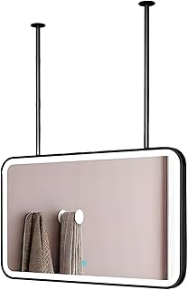 Ceiling Hanging Mirror,Illuminated Makeup Mirror,for Home Bathroom Toilet Hotel Restaurant Entrance,HD Imaging(Black,130x70cm)