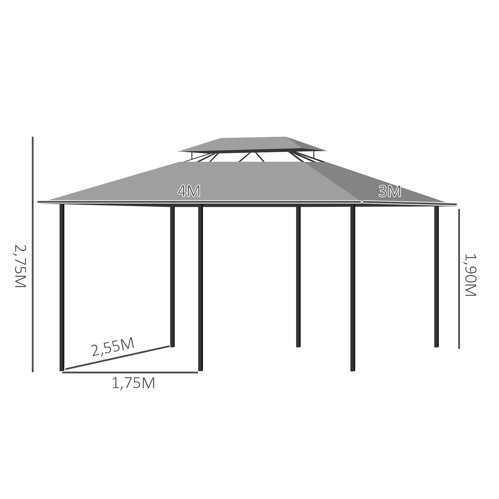 Outsunny Pavillon 3x4m pavillon de Jardin avec 6 Parties latérales Tente de fête Tente de Jardin avec Double Toit Gris foncé