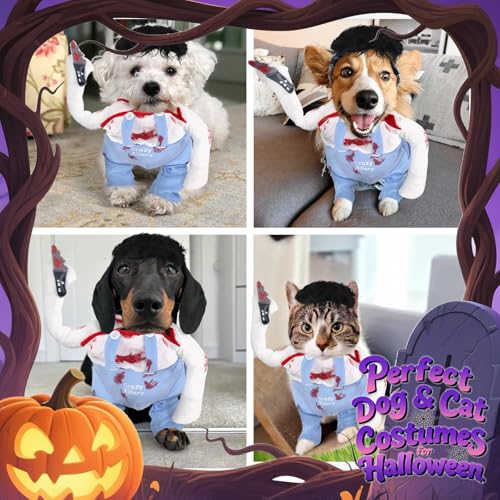 Halloween-Kostüm für Hunde, lustiges kuckiges Hundekostüm, Outfit mit Messer-Perücke, Hundepool-Kleidung, Cosplay, für kleine, mittelgroße und große Katzen und Hunde, Welpen, Wurst, Mops, Französische