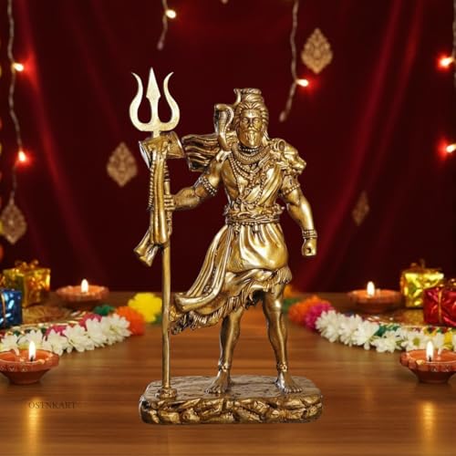 Image of Shiva Statue Car Dashboard Idol, Shiv Ji for Birthday,Annivesary, Home & Office Pooja Room,Living Room Show piece new House Warming Gift (Golden,Size -12 * 7 * 4 cm)