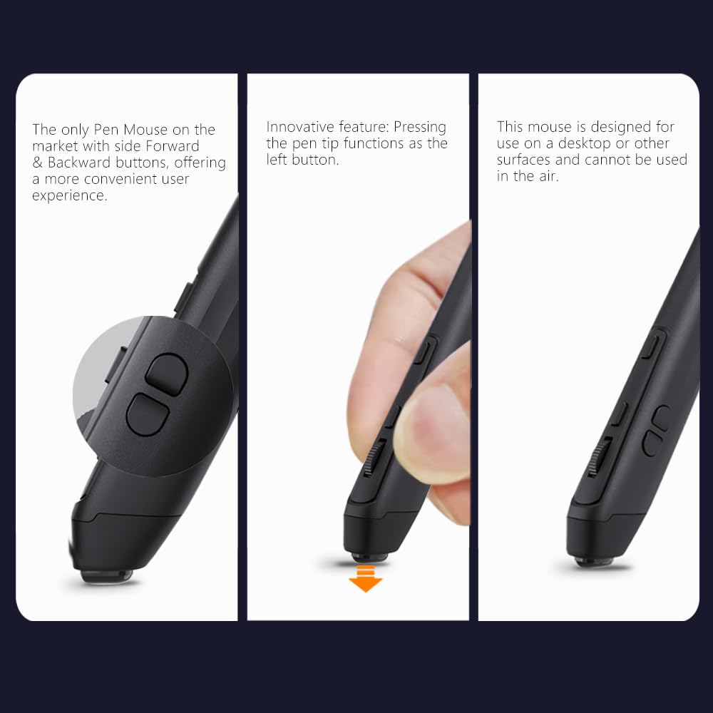 Plima Souris stylo de poche, Bluetooth/2,4 GHz, ergonomique, rechargeable