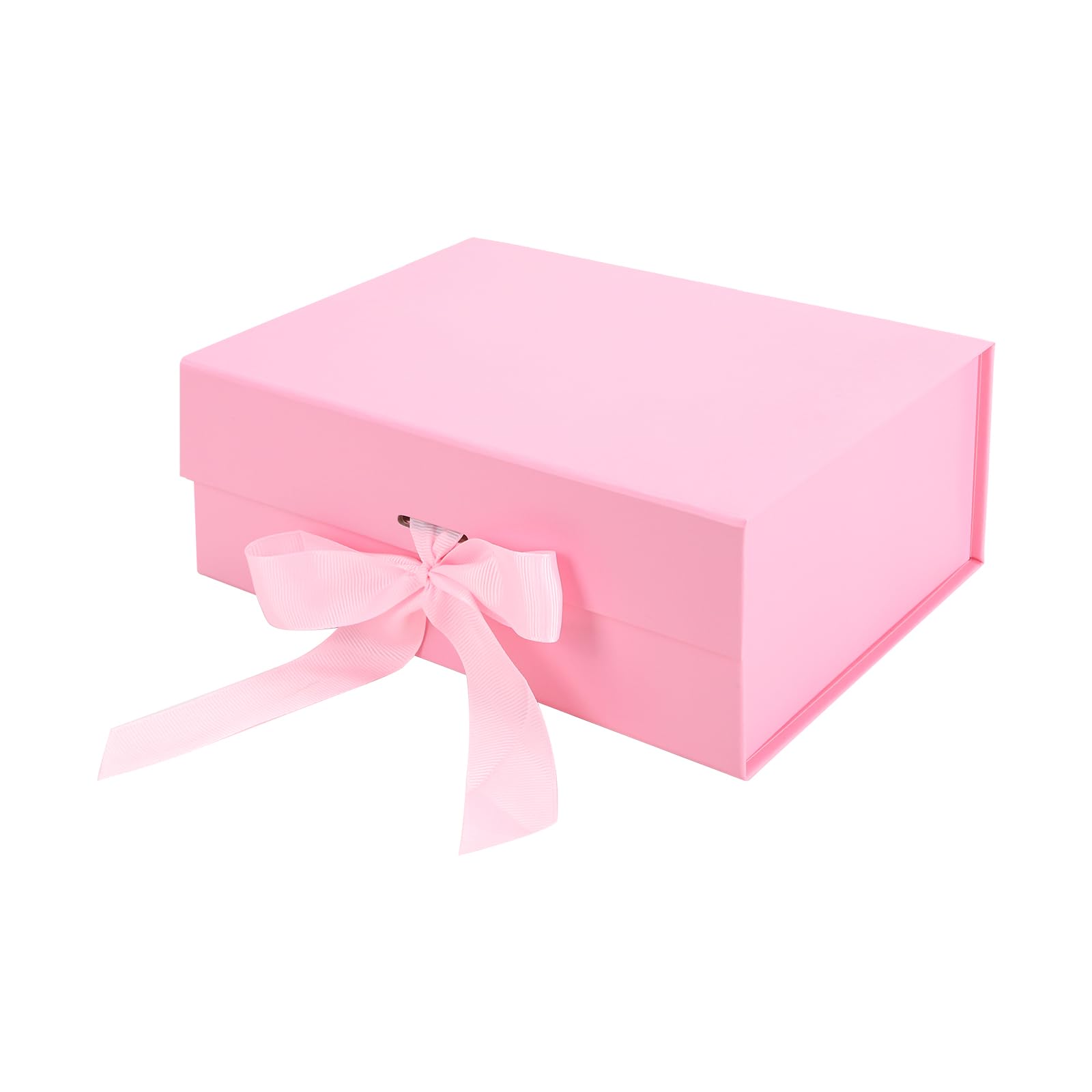 Gift Box with Satin Ribbon and Lids for Presents 8.7 x 6.5 x 3.5 Inches, Magnetic Closure Collapsible for Groomsman Bridesmaid Proposal Box, Wedding, Birthday, Party, Storage, Graduations (Pink)