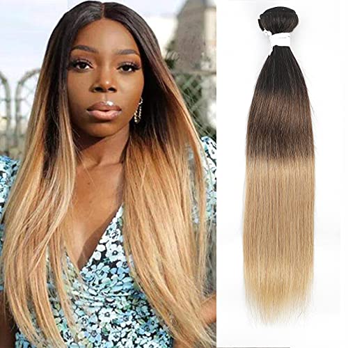 REMY Hair Ombre Honey Blonde Bundles Hair Weave Weft 1b/4/27 3 Tone Hair Extensions Straight Brazilian Human Hair Bundle (18inch)
