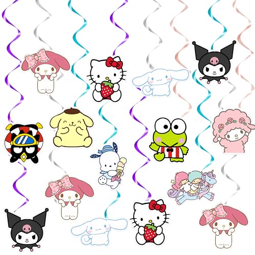 Image of 20Pcs Kawaii Cartoon Anime Hanging Swirls Colorful Kitty Melody Cinnamon Characters Paper Cutouts Ceiling Streamers Cute Birthday Party Celebration Decoration Supplies for Home Office School Classroom