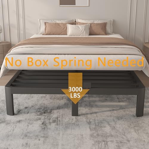 Image of 10 Inch Full Bed Frames, Platform Bed with Metal Gaskets, No Box Spring Needed, Anti-Slip Mattress Stopper, Heavy Duty Steel Slat Support, Round Corner Leg, Easy Assembly, Black