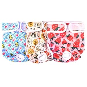 Medo 3 Packs Reusable Dog Nappies, Super Absorbent Washable Dog Diapers Puppy Sanitary Wraps Panties for Female Pet Incontinence and Long Travels 25-35 cm/9.8-13.7 (XS), pink+blue+yellow