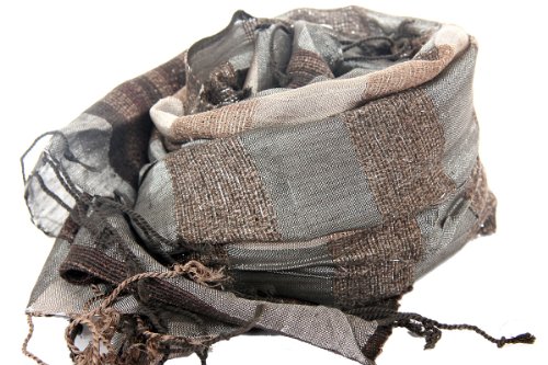 MOKA Womens Metallic Plaids Viscose Scarf in Pewter/Gold 27x72 inches