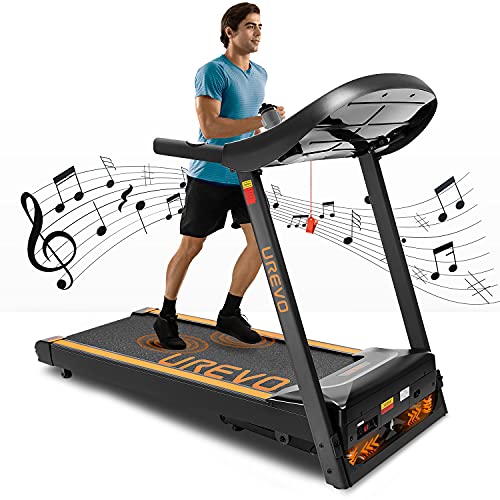UREVO Treadmills for Home, Electric Treadmill with 15% Automatic Incline Foldable 3.0HP Workout Running Machine Walking Jogging Shock Absorption, Pulse Sensor, Bluetooth Speaker & 17.7" Wide Belt
