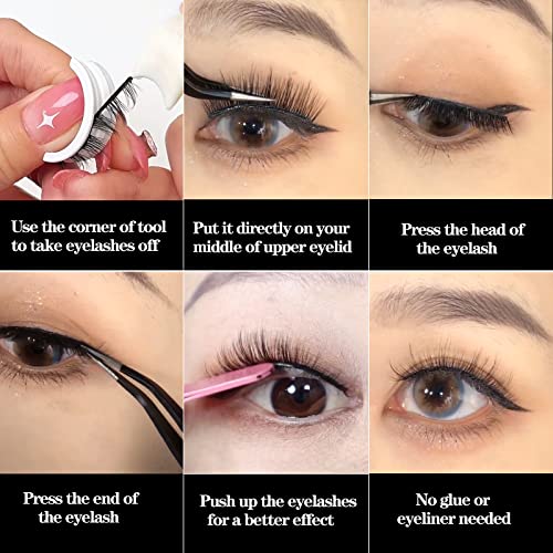 Reusable Self Adhesive Eyelashes, No Glue Needed, Waterproof False Eyelashes Natural Look For Women With Eyelash Applicator Tool (A17/Long) #TOP5