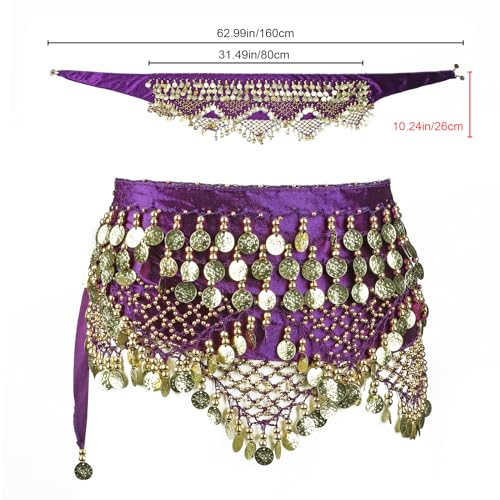 Belly Dance Hip Scarf, Women's Chiffon Belly Dancing Scarf with 300 Gold Coins for Yoga Class2