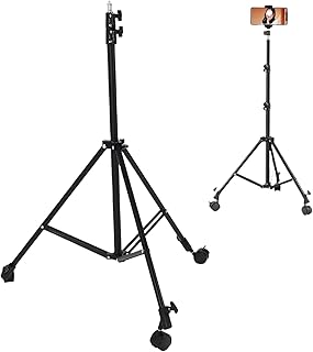 VBESTLIFE キャスター付きフロアライトスタンド、伸縮式折りたたみ式ローリング三脚スタンド、最大高さ2.1mのソフトボックスムーンライト用写真撮影スタンド