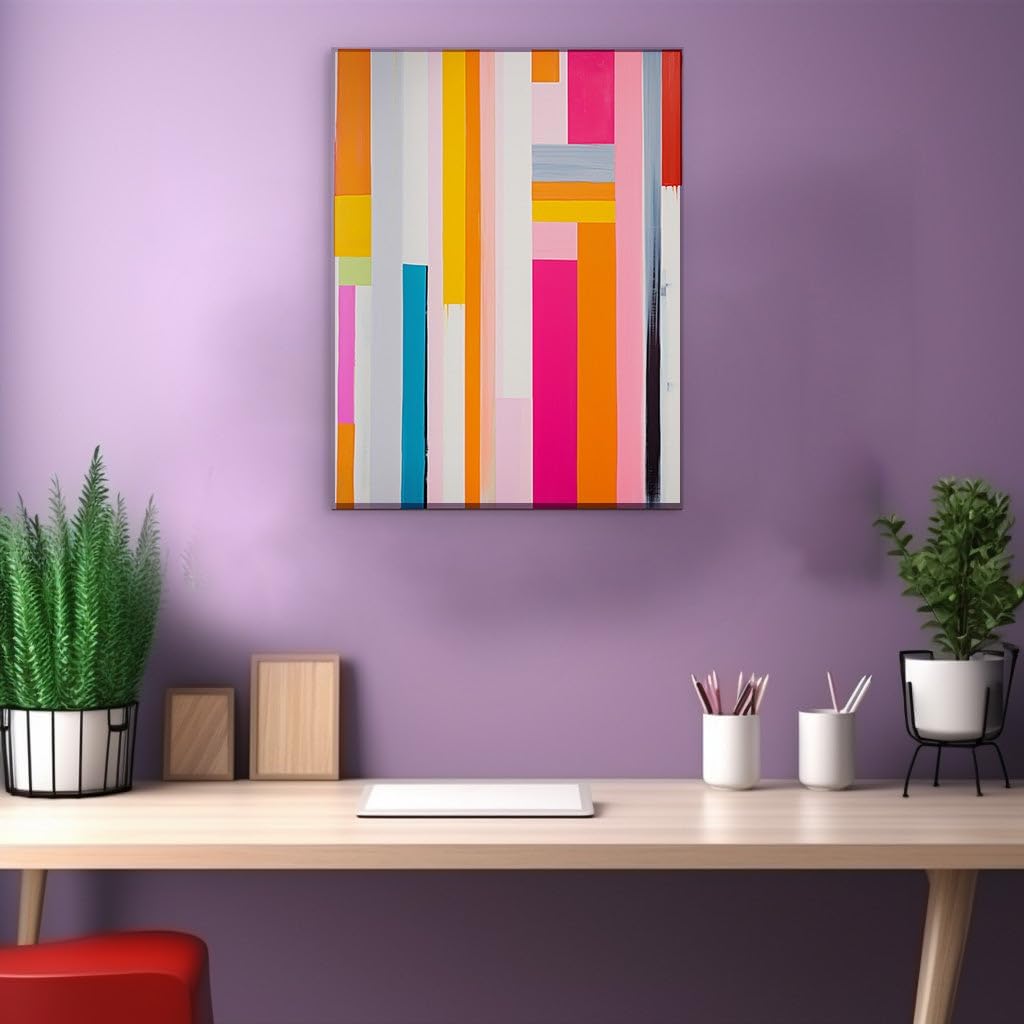 Canvas for Living room. Vibrant Abstraction: A Symphony of Bold Colors and Textured Stripes, 27 x 18 inch Canvas Wall Art - Ready to Hang - 69x46 cm (27x18 inch)