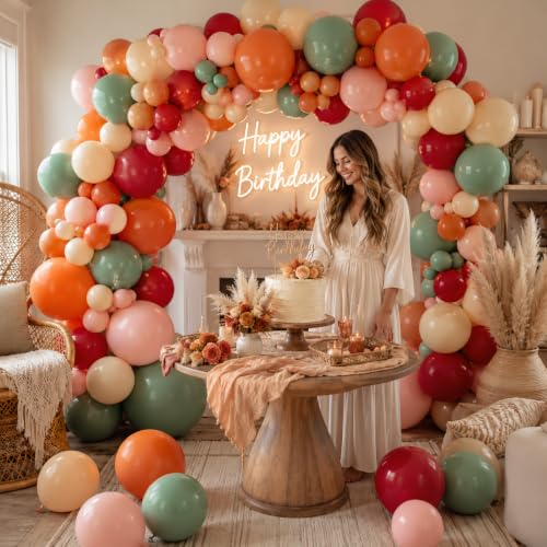 Image of HILAVO Fall Balloons Terracotta Burnt Dark Orange Brown Tan Coffee Sage Green Burgundy Sand White Dusty Pink Thanksgiving Party Balloon for Pumpkin Fall Birthday Baby Shower Autumn Wedding Party Decor