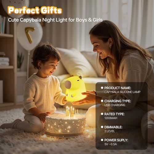Capybara – Luz nocturna para niños, bonita lámpara de silicona para guardería, lámpara de noche regulable, suave al tacto, adorables lámparas de animales recargables, regalos Kawaii para decoración de
